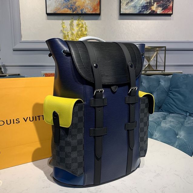 Louis vuitton original epi leather christopher backpack PM M55111 black&navy blue