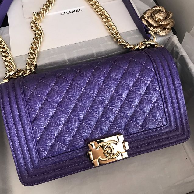 2020 CC original grained calfskin boy handbag A67086 purple