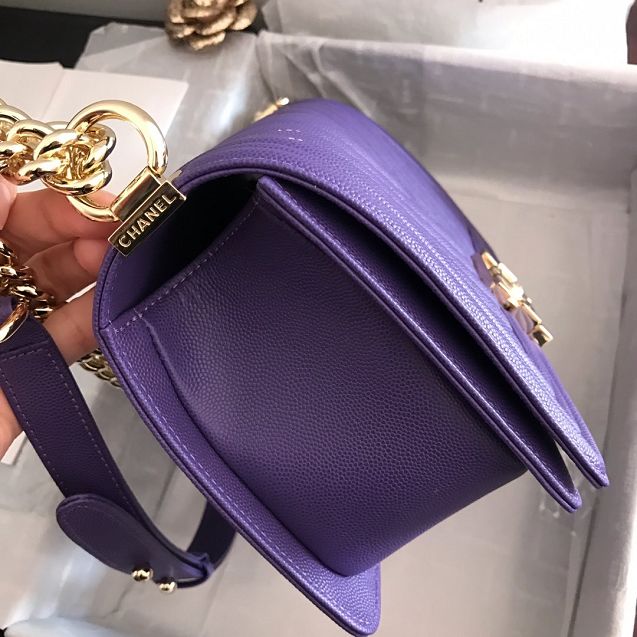 2020 CC original grained calfskin boy handbag A67086-2 purple