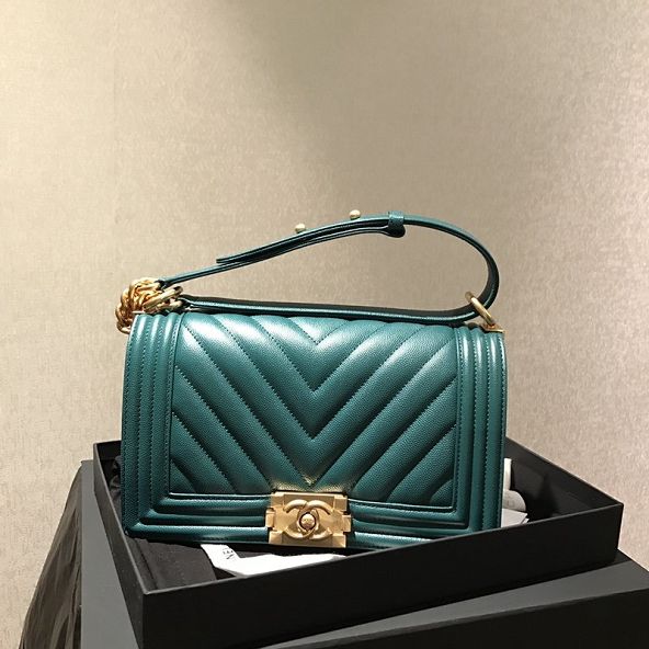 2020 CC original grained calfskin boy handbag A67086-2 turquoise