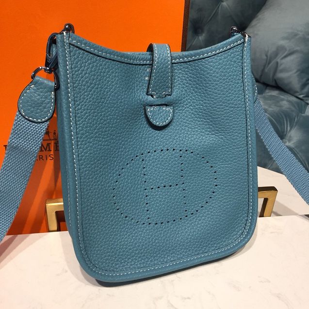 Hermes original togo leather mini evelyne tpm 17 shoulder bag E17 denim blue