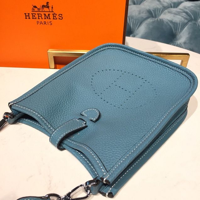 Hermes original togo leather mini evelyne tpm 17 shoulder bag E17 denim blue