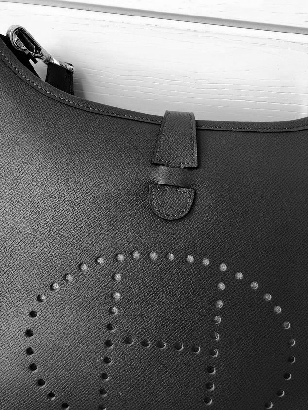 Hermes original epsom leather evelyne pm shoulder bag E28-2 black