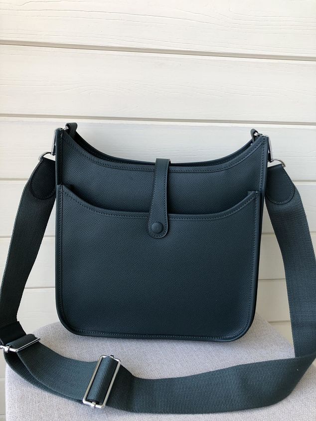 Hermes original epsom leather evelyne pm shoulder bag E28-2 blackish green