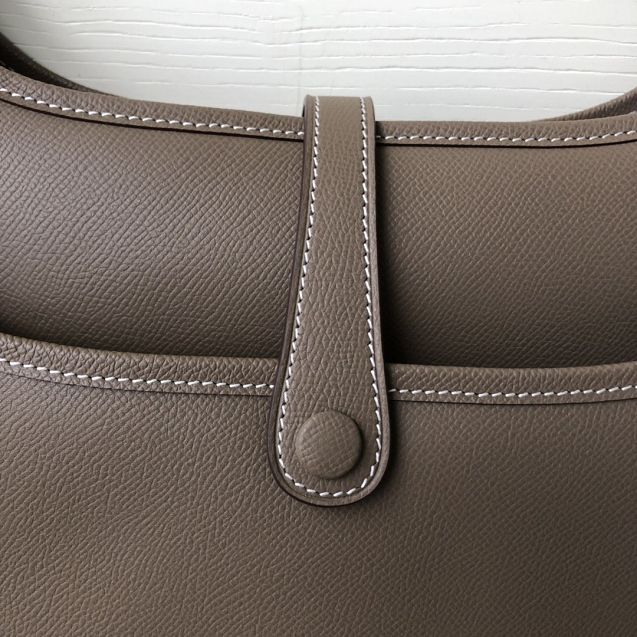 Hermes original epsom leather evelyne pm shoulder bag E28-2 grey