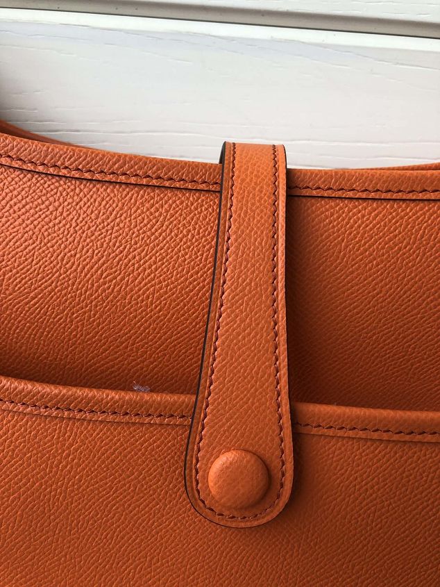 Hermes original epsom leather evelyne pm shoulder bag E28-2 orange