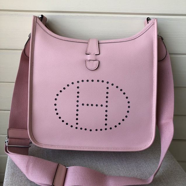 Hermes original epsom leather evelyne pm shoulder bag E29-2 pink