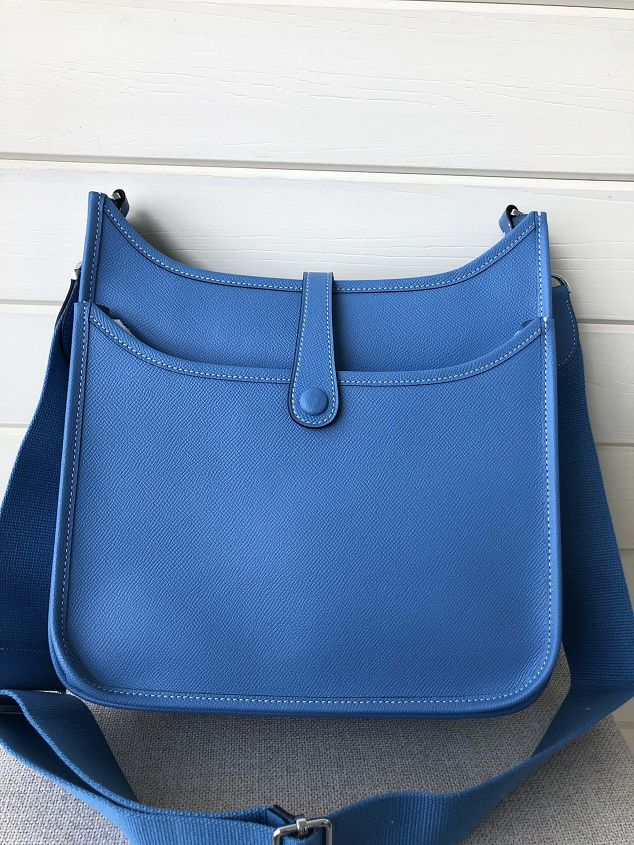 Hermes original epsom leather evelyne pm shoulder bag E28-2 royal blue