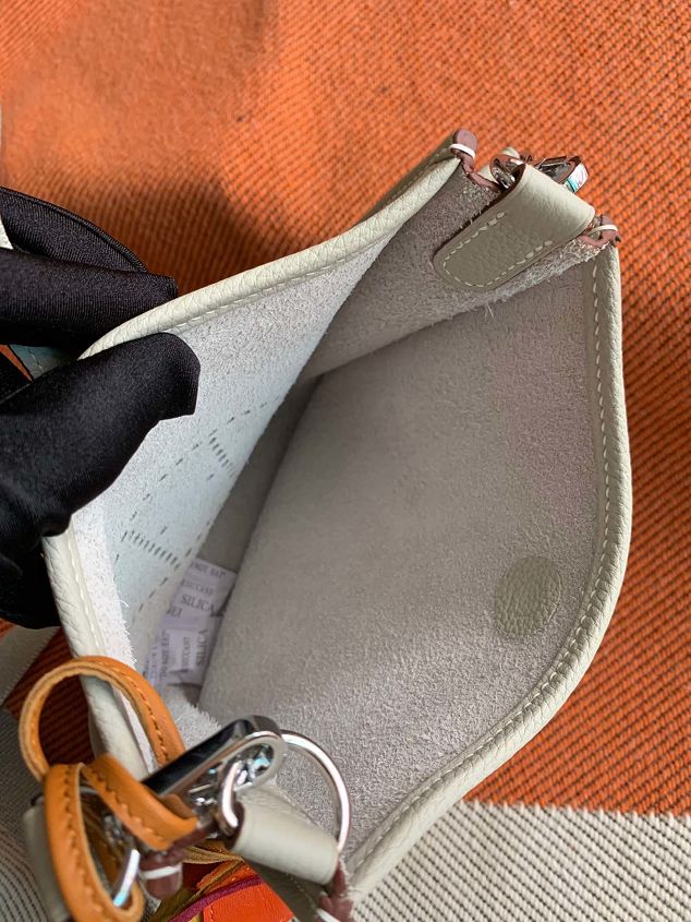Hermes original togo leather mini evelyne tpm 17 shoulder bag E17 light grey