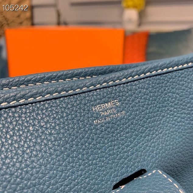 Hermes original togo leather evelyne pm shoulder bag E28 denim blue