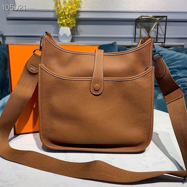 Hermes original togo leather evelyne pm shoulder bag E29 caramel