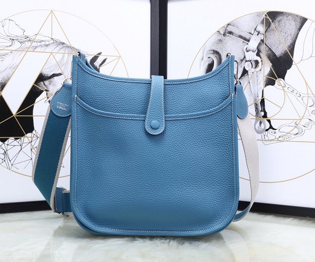 Hermes original togo leather evelyne pm shoulder bag E29 denim blue