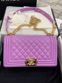 CC original grained calfskin boy handbag A67086 purple(bright gold)