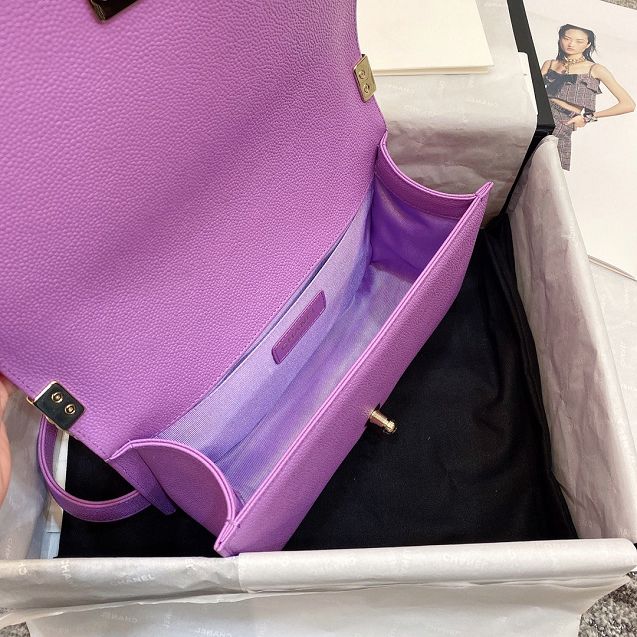 CC original grained calfskin boy handbag A67086 purple(bright gold)
