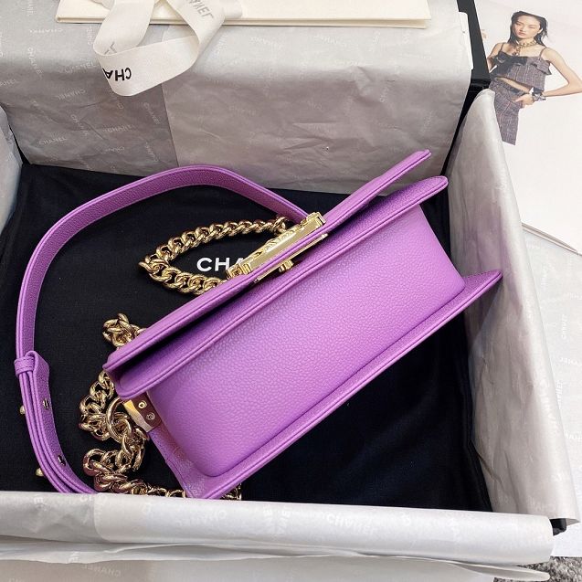CC original grained calfskin small boy handbag A67085 purple(bright gold)