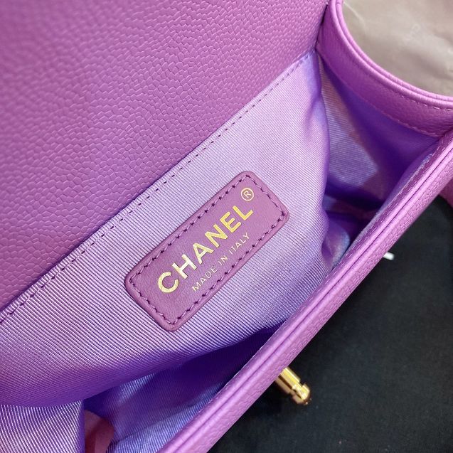 CC original grained calfskin small boy handbag A67085 purple(bright gold)