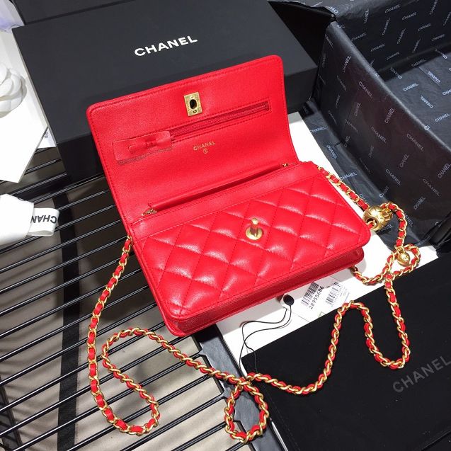 2020 CC original lambskin wallet on chain AP1450 red