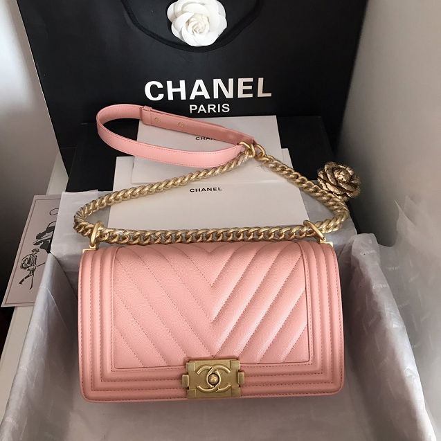CC original grained calfskin boy handbag A67086-2 light pink