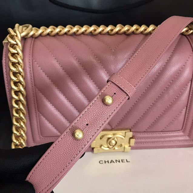 CC original grained calfskin boy handbag A67086-2 pink