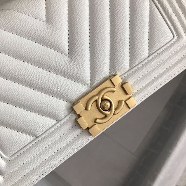 CC original grained calfskin boy handbag A67086-2 white