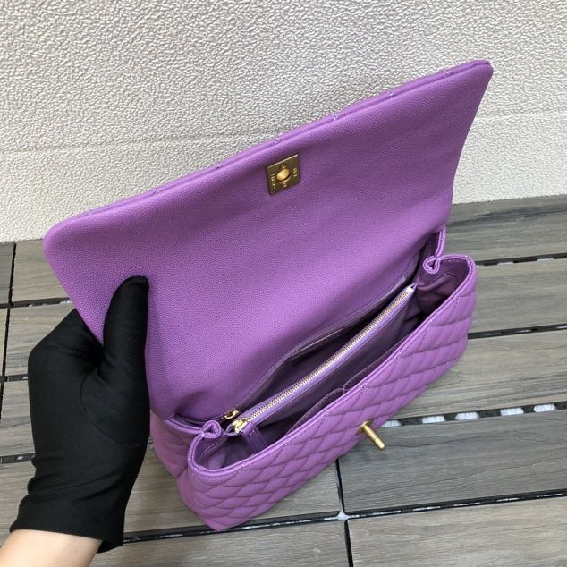 CC original grained calfskin large coco handle bag A92991 purple