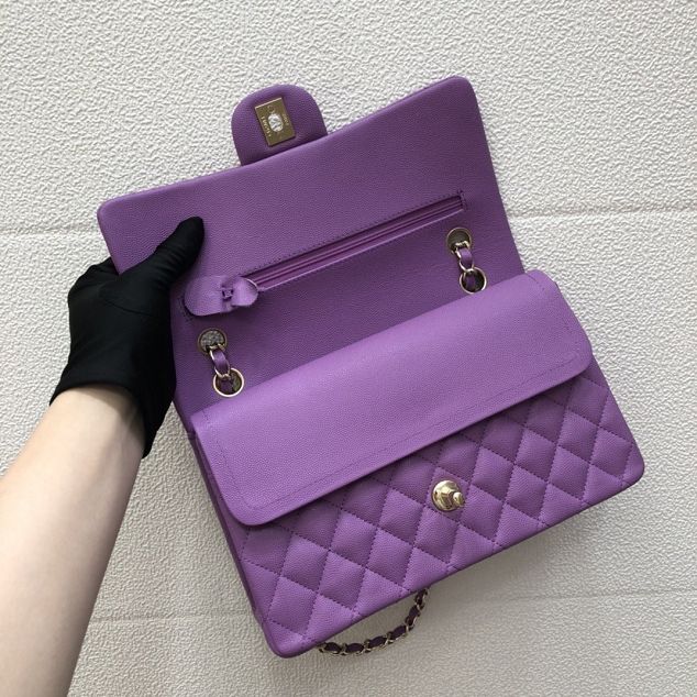 CC original grained calfskin large flap bag A58600 purple