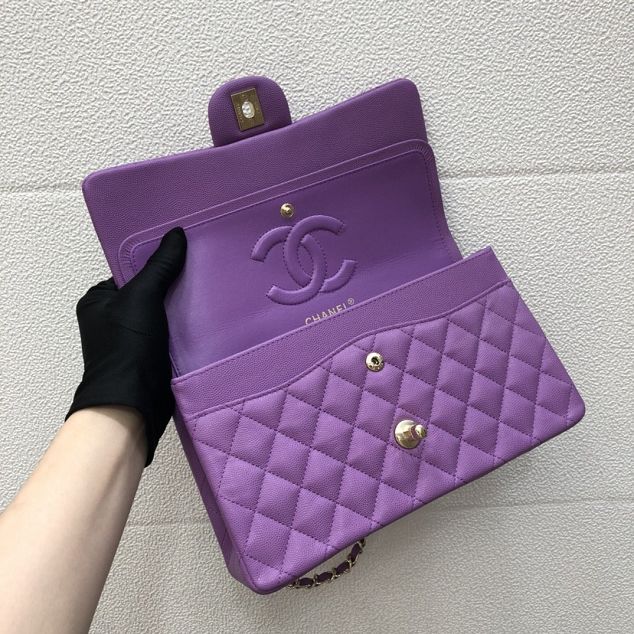 CC original grained calfskin large flap bag A58600 purple