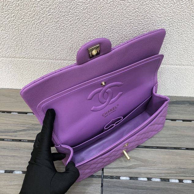 CC original grained calfskin large flap bag A58600 purple