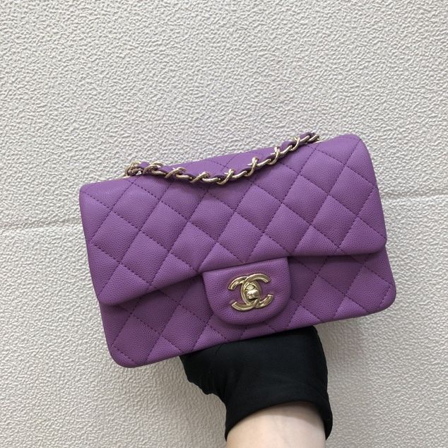 CC original grained calfskin medium flap bag A01112 purple