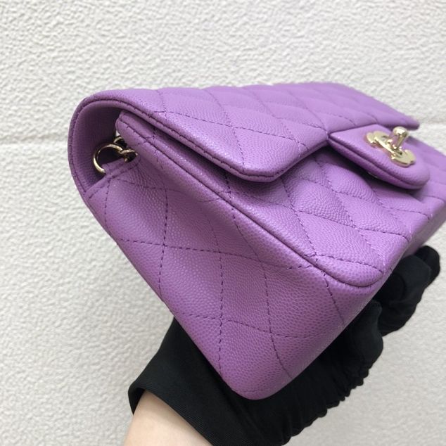 CC original grained calfskin medium flap bag A01112 purple