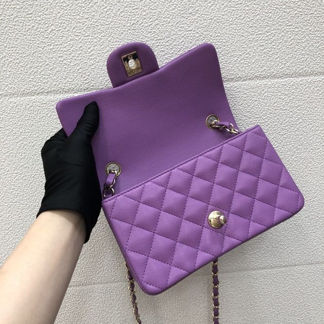 CC original grained calfskin medium flap bag A01112 purple