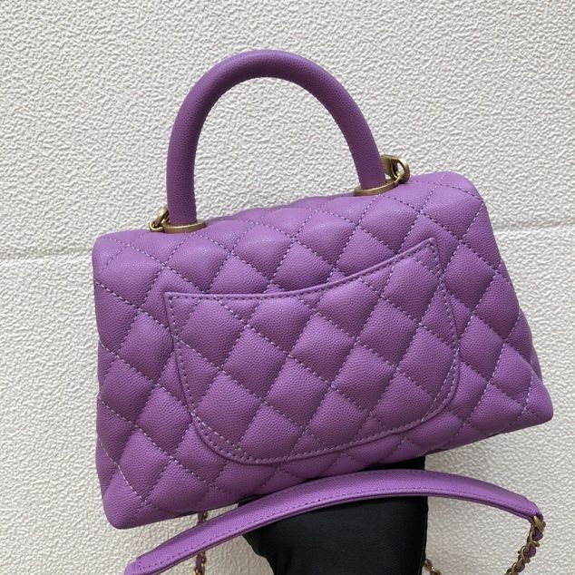 CC original grained calfskin small coco handle bag A92990 purple