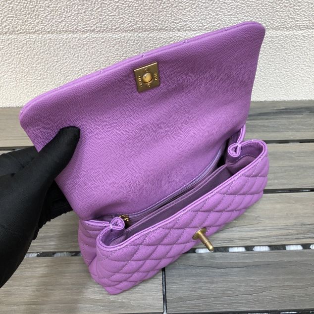 CC original grained calfskin small coco handle bag A92990 purple