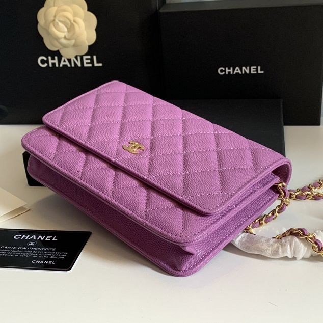 CC original grained calfskin wallet on chain 33814 purple