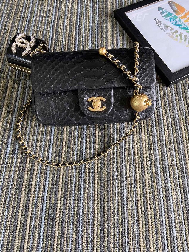 CC original python leather flap bag AS1787 black
