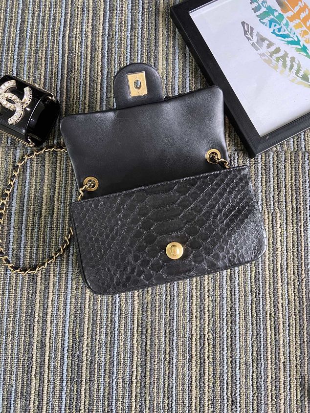 CC original python leather flap bag AS1787 black