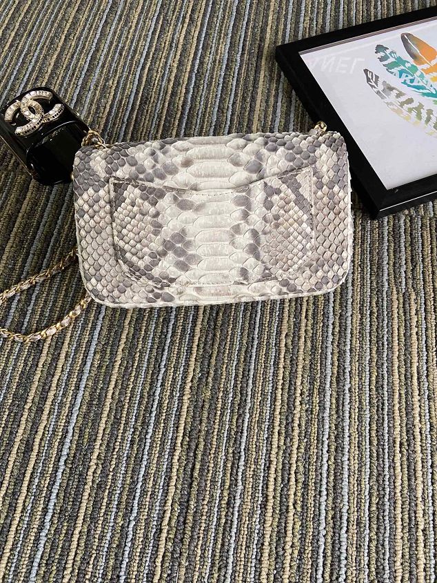 CC original python leather flap bag AS1787 white