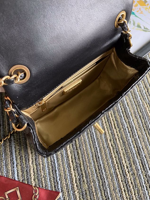 CC original python leather small flap bag AS1786 black