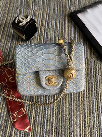 CC original python leather small flap bag AS1786 light blue