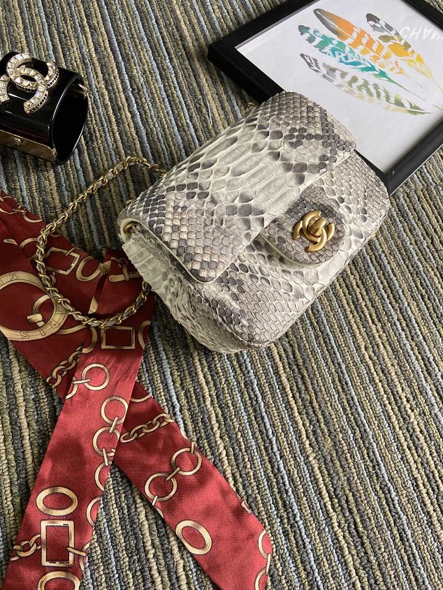 CC original python leather small flap bag AS1786 white