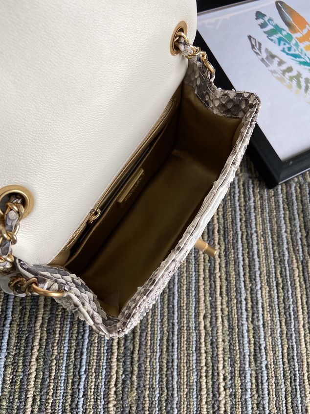 CC original python leather small flap bag AS1786 white