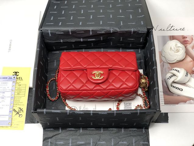 2020 CC original lambskin flap bag AS1787 red