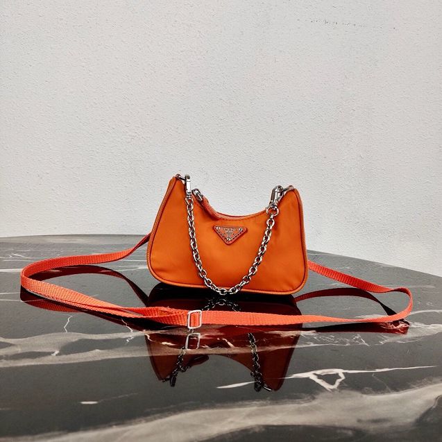 Prada original nylon mini hobo bag 1TT122 orange