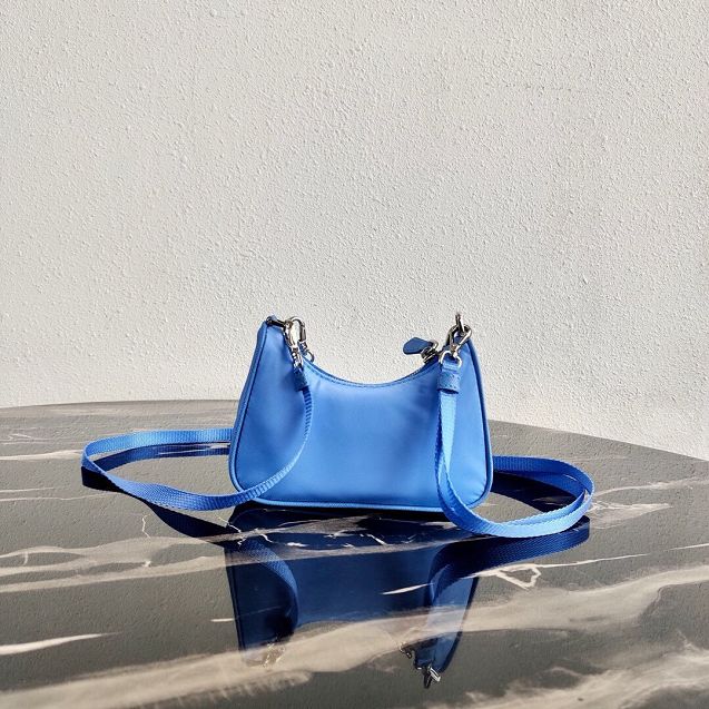 Prada original nylon mini hobo bag 1TT122 sky blue