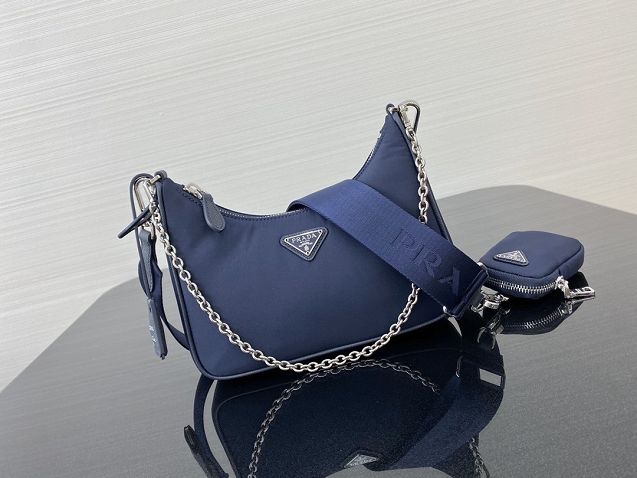 Prada original nylon shoulder bag 1BH204 navy blue