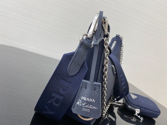 Prada original nylon shoulder bag 1BH204 navy blue