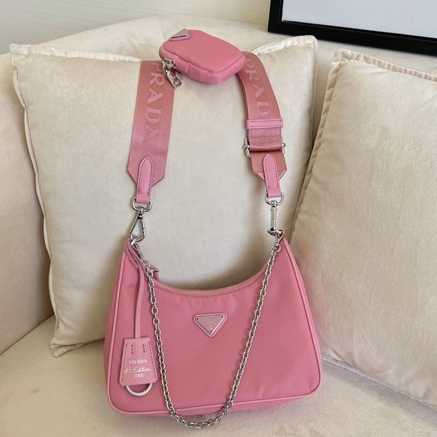 Prada original nylon shoulder bag 1BH204 pink