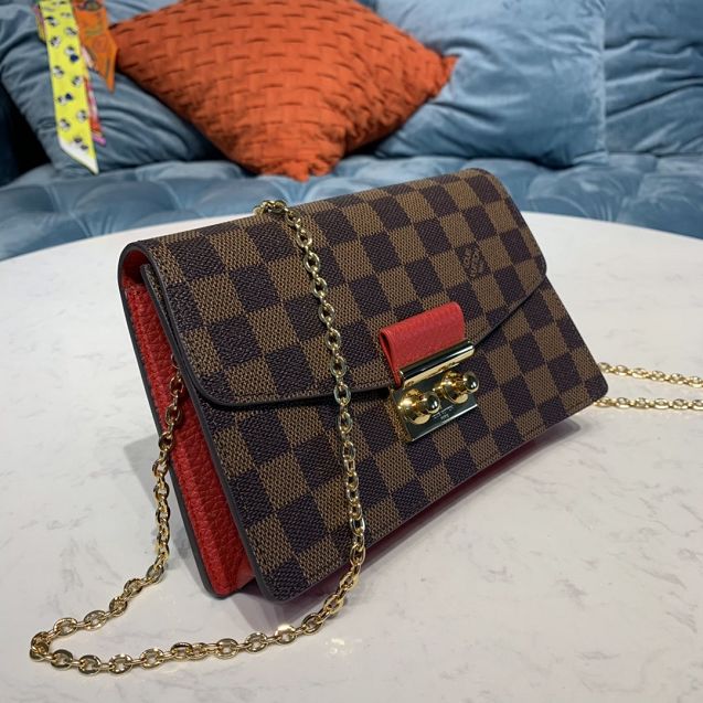 Louis vuitton original damier ebene croisette chain wallet N60288 red