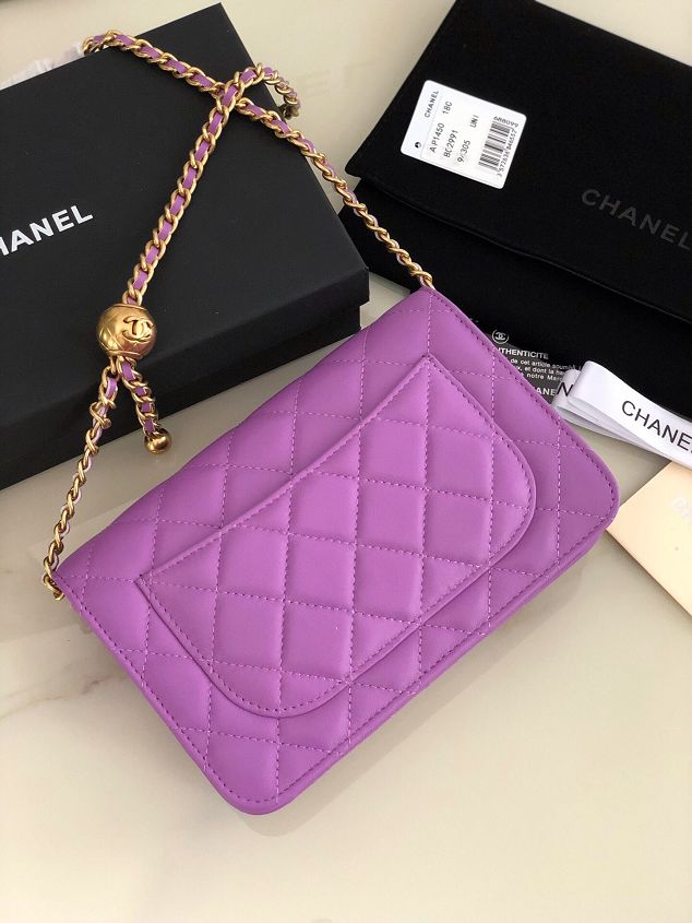 2020 CC original lambskin wallet on chain AP1450 purple