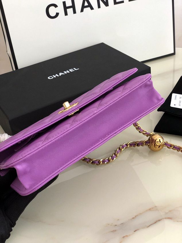 2020 CC original lambskin wallet on chain AP1450 purple